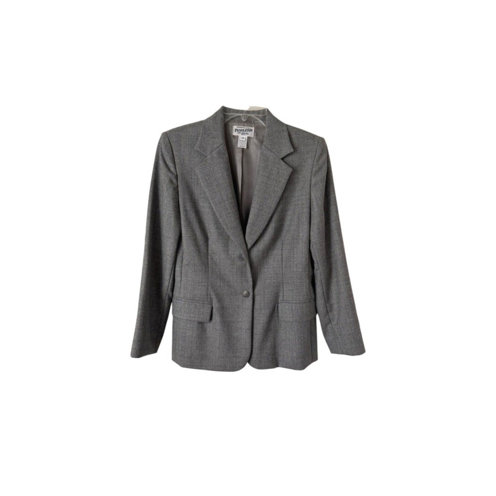 Pendleton 100% Wool Gray Women's Blazer Jacket Tailored Preppy Classic USA Made